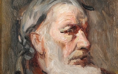 Michael Ancher: Portrait of white bearded fisherman. Signed. M. A. Oil on canvas. 25×21 cm.
