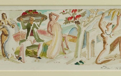 *Michael Rothenstein (1908-1993) watercolour design for a mural, initialled and dated '38 and signed in full, 12cm x 31cm, in glazed frame