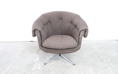 Mid-Century Modern Puffy Brown Swivel Lounge Armchair
