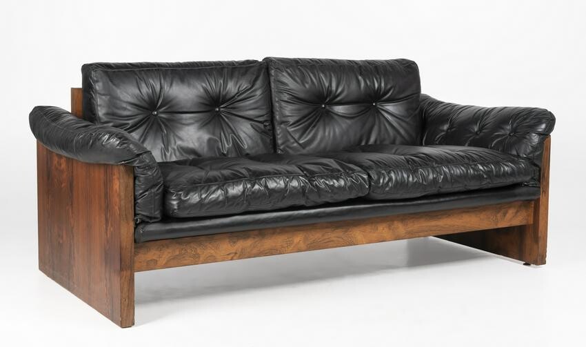 Mid Century Modern Rosewood and Leather Settee