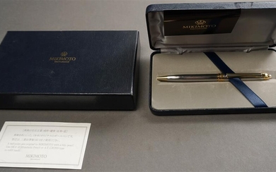 Mikimoto Two-Tone Stainless Steel and Cultured Pearl Ballpoint Pen in Case