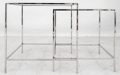 Modernist Chrome and Glass Nesting Tables, 2