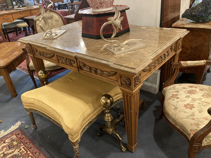 NEOCLASSICAL STYLE CARVED AND GILT PINE CENTER TABLE WITH SHAPED...