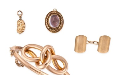 NO RESERVE - A COLLECTION OF ANTIQUE JEWELLERY comprising a knot bangle, a paste locket pendant, a