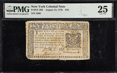 NY-205. New York. August 13, 1776. $10. PMG Very Fine 25.