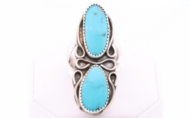 Native American Navajo Handmade Sterling Silver Turquoise Ring By Rena Shelly.