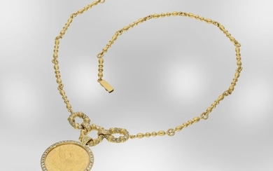 Necklace: decorative coin necklace with diamonds, ca. 0,50ct,...