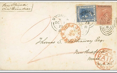 New South Wales Covers and Cancellations 1873 (1 Oct.) envelope to USA, marked "Per Chna, via B...