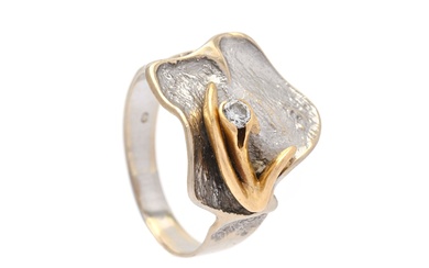 OLE LYNGGAARD, bague, Rustik, or blanc 18K/or, diamant taille brillant approx. 0,08 ct, W/VS, taille...