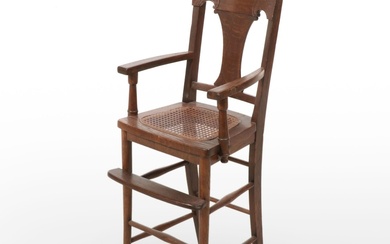 Oak Press-Carved and Caned Seat Child's Highchair, Circa 1900