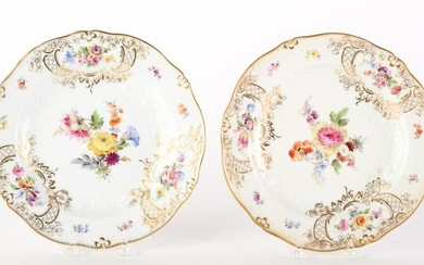 PAIR OF MEISSEN DISHED PLATES with FLORAL MOTIFS