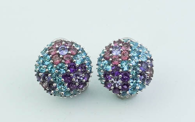 PAIR SIGNED PASQUALE BRUNI 18K WHITE GOLD AND SEMI-PRECIOUS COLORED...