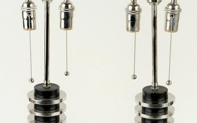 PAIR STEEL POLISHED CHROME ADJUSTABLE TABLE LAMPS