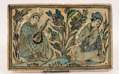 PERSIAN MOLDED QUAJAR POTTERY BATH TILE, EARLY 19TH.C.