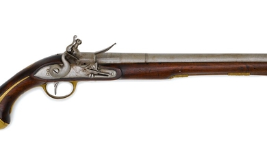 PISTOLET EN PIERREAnglais, vers 1730, cavalerie. Canon rond (l 35,4 cm), calibre 17 mm, zone...