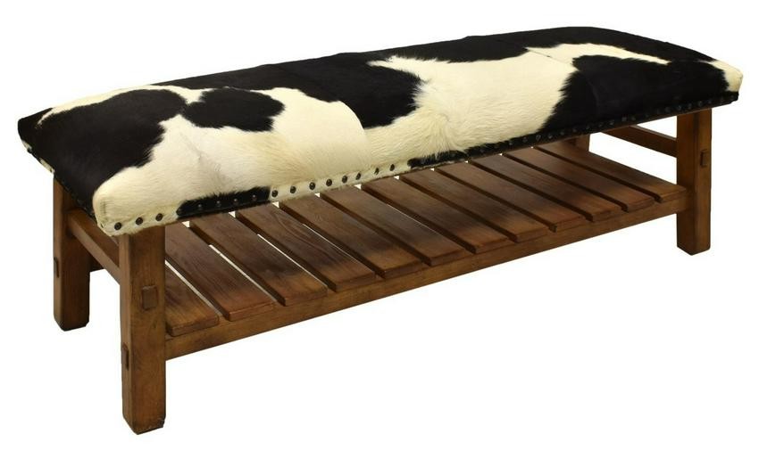 POTTERY BARN 'CADEN' COWHIDE UPHOLSTERED BENCH