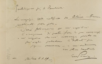 PUCCINI, Giacomo (1858-1925) - Lettera autografa per la