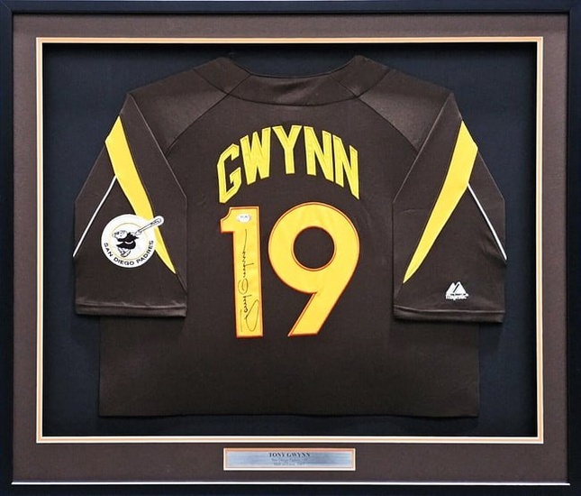 Padres Tony Gwynn Autographed Framed Brown Majestic Jersey PSA/DNA #AJ86143