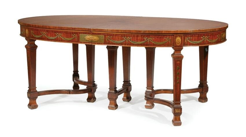Paint-Decorated Satinwood Extension Dining Table