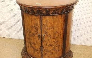 Paint decorated carved Demilune 2 door cabinet