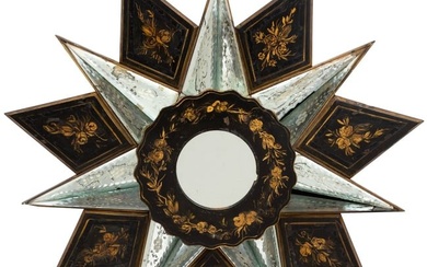 Painted Wood and Etched Mirror Starburst Mirror
