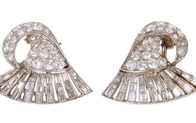 Pair 1950s diamond earrings