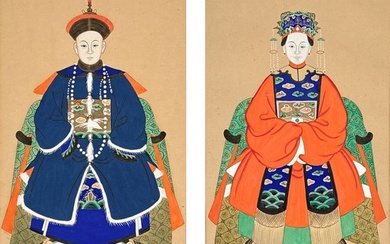 Pair Chinese Ancestor Portraits