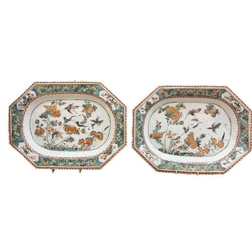 Pair Of Chinese Kangxi Famille Verte Meat Dishes 45cm length...