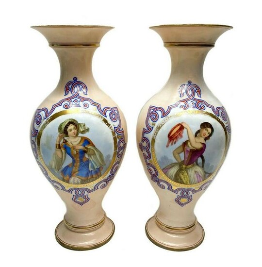 Pair Paris Porcelain Hand Painted Vases c First Quarter