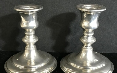Pair Silver Toned EMPIRE PEWTER Candlesticks
