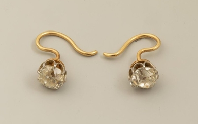Pair of 18k yellow gold and platinum earrings...