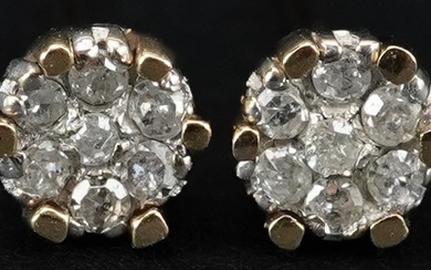 Pair of 9ct gold diamond cluster stud earrings, each 4.2mm i...