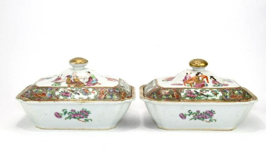 Pair of Chinese Canton Famille Rose Bowls