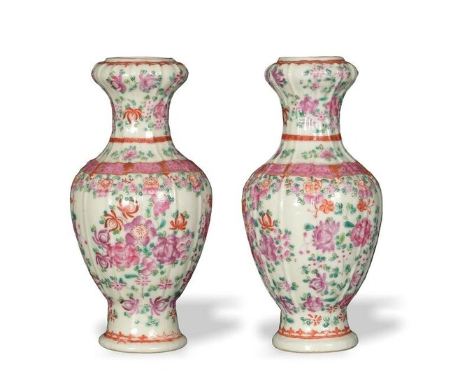 Pair of Chinese Export Famille Rose Vases, 19th Century