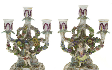 Pair of Dresden Porcelain Figural Candelabras.