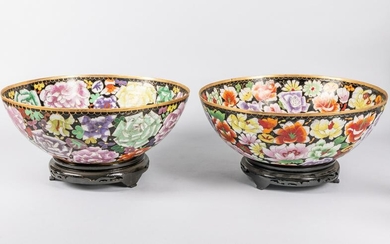 Pair of Large Chinese Export Cloisonne Bowl with Stands