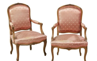 Pair of Louis XV-Style Fruitwood Fauteuils
