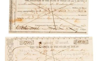 Pair of State of Texas Treasury Notes for Frontier Protection, 1861