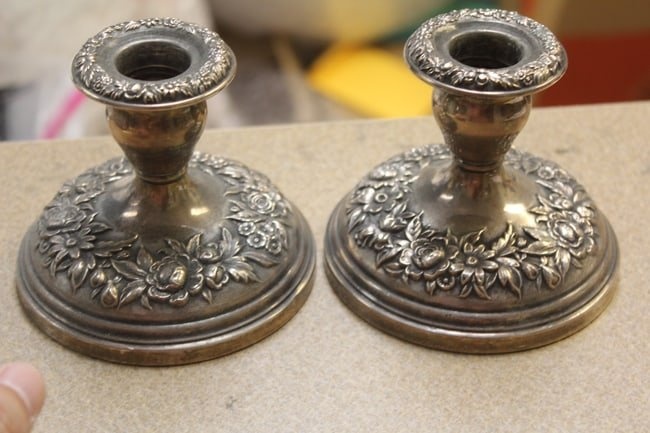Pair of Very Ornate Sterling Base Candle Holders