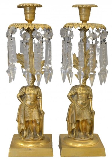 Pair of Victorian Candlesticks with Prisms, each with f