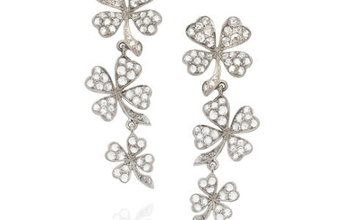 Pair of White Gold and Diamond Floral Ear Clips