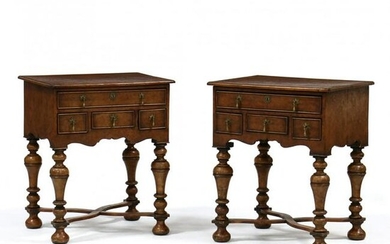 Pair of William and Mary Style Burl Wood Lowboys