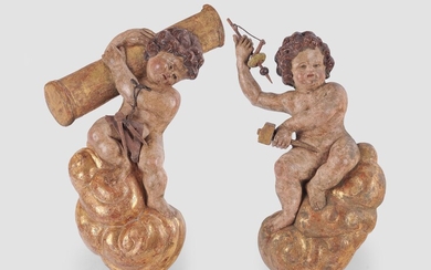 Paire d'anges baroques Représentations allégoriques d'architecture et de sculpture Allemagne du Sud, milieu du XVIIIe...