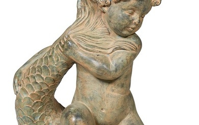Patinated Bronze Fountain Figure, 20th., H.- 24 in., W.- 12 in., D.- 17 in.
