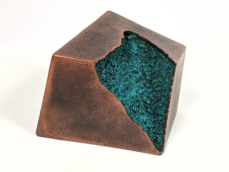 Patinated Steel Table Sculpture. Modernist twisted cube