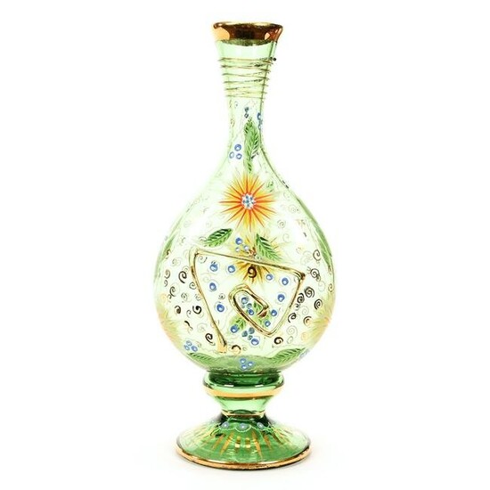Pedestal Vase, Green Spanish Art Glass