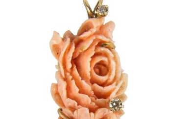 Pendant with Carved Pink Coral and Diamonds