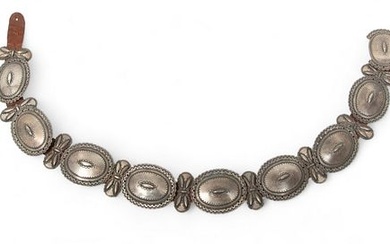 Perry Shorty (American Navajo, B. 1964) Chased Sterling Silver Belt, Concha & Butterfly, W 2" L 31" 365g