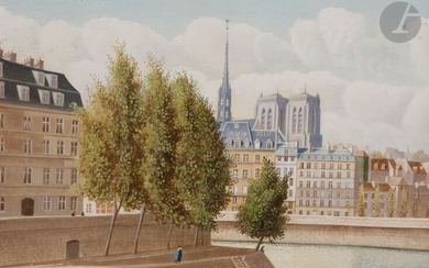 Pierre BAZIRE (born in 1938)Paris, Notre-Dame seen from the Hôtel de VilleOilon panel.Signed lower left.Signed and titled on the back.24 x 33 cm