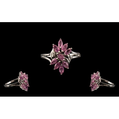 Pink Sapphire Cluster Ring, marquise cut hot pink sapphires,...